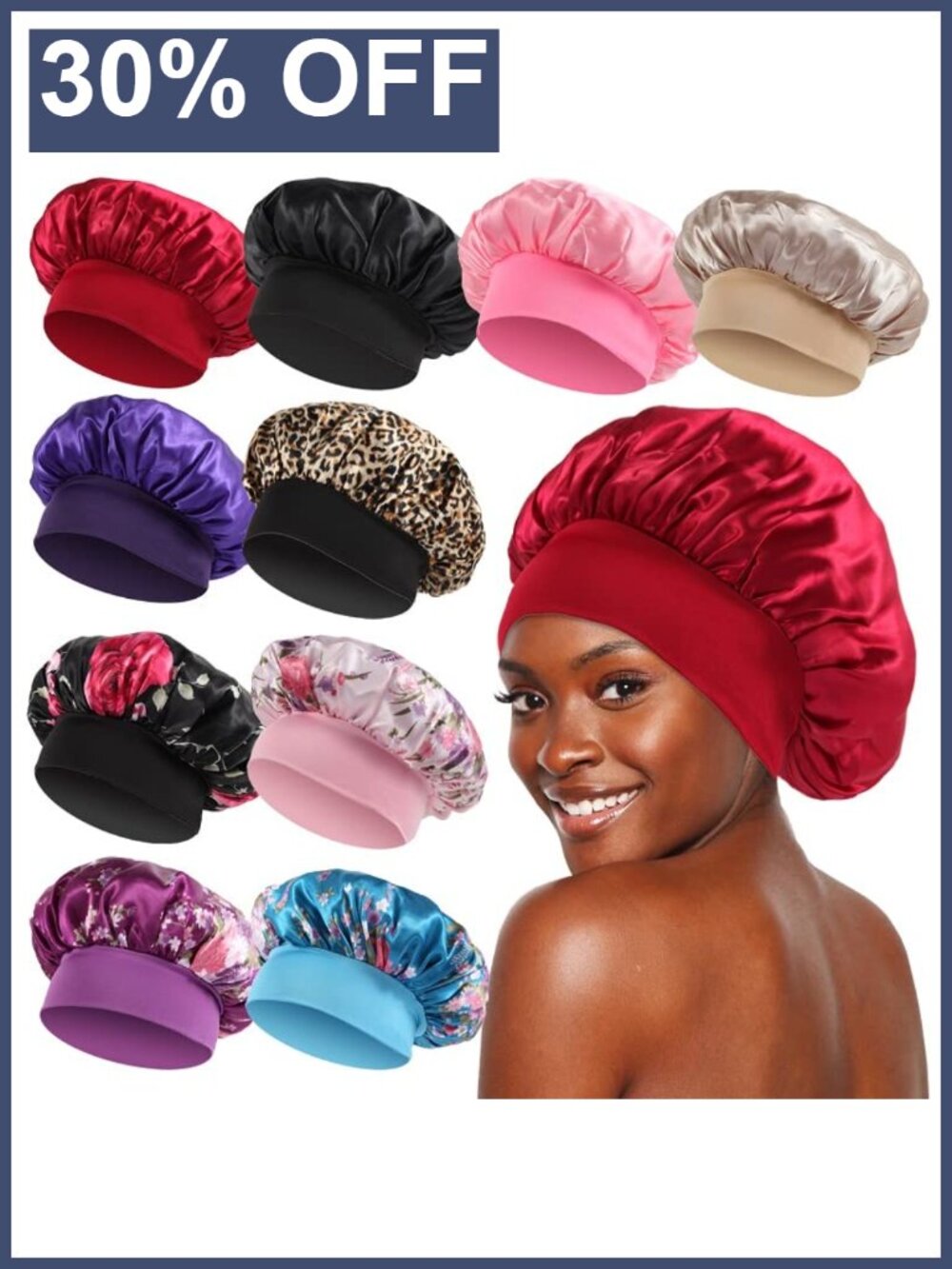 Satin Silk Hair Bonnet with Elastic Wide Band Adjustable Sleep Cap